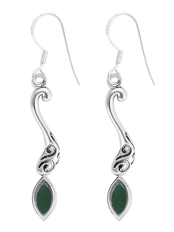 exotic india Stylish Sterling Silver Earring with Green Onyx