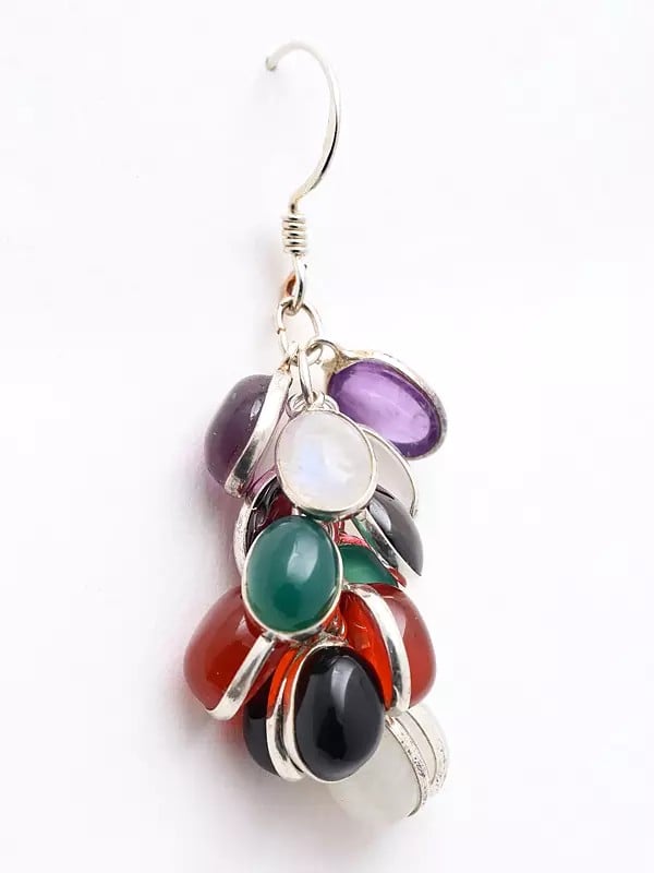 Exotic India Stylish Sterling Silver Earring With Multiple Gemstones