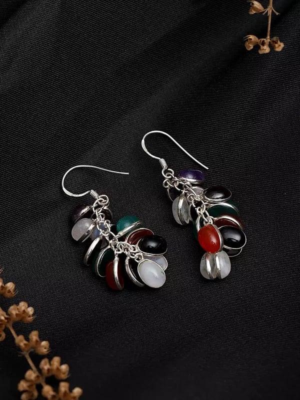 Exotic India Stylish Sterling Silver Earring With Multiple Gemstones