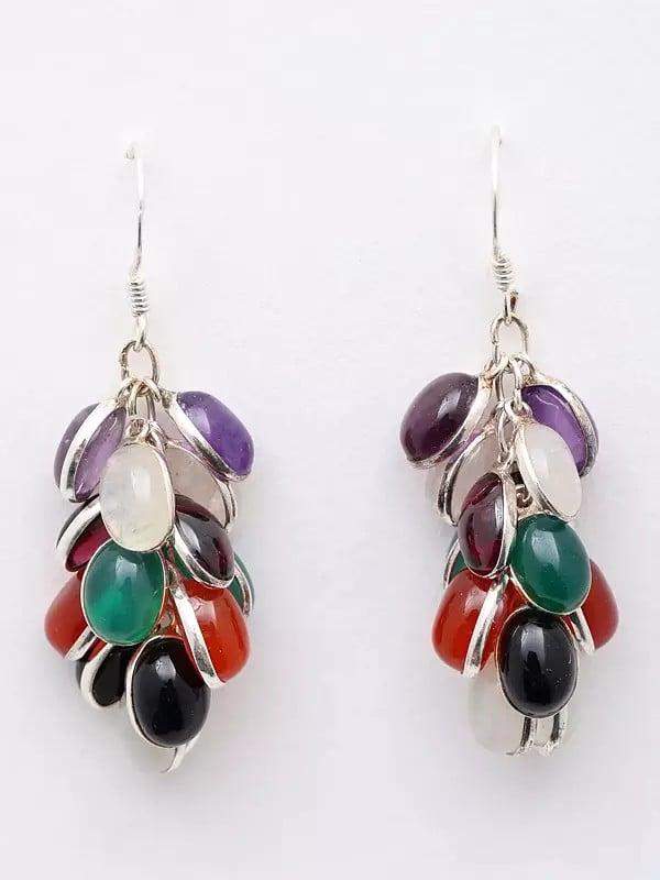 exotic india Stylish Sterling Silver Earring with Multiple Gemstones