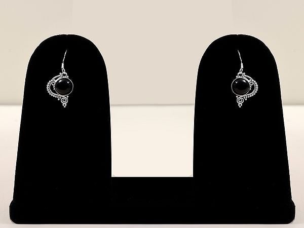 exotic india Stylish Sterling Silver Earring with Round Shape Black Onyx Gemstone 