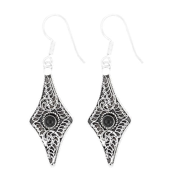 exotic india Stylish Sterling Silver Earrings Studded with Gemstone 