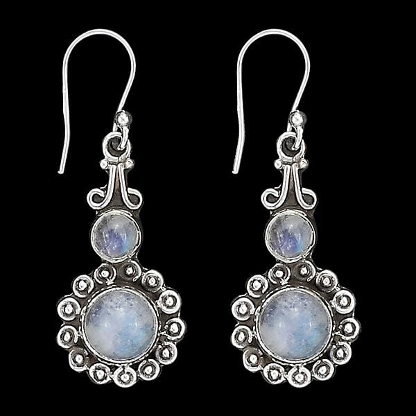 exotic india Stylish Sterling Silver Earrings with Rainbow Moonstone