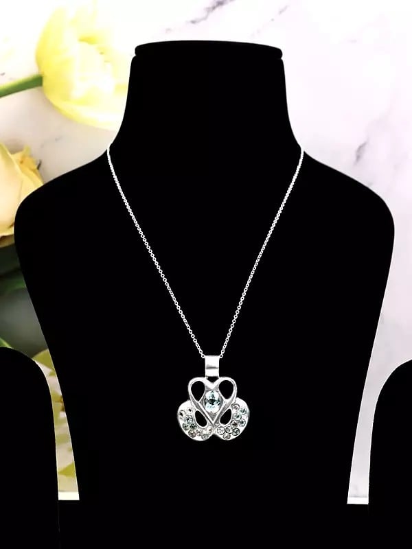 exotic india Stylish Sterling Silver Pendant with Blue Topaz and Crystal Stone 