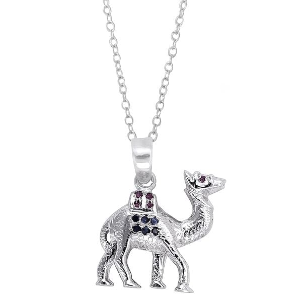 Exotic India Stylish Sterling Silver Pendant With Ruby And Sapphire Emerald
