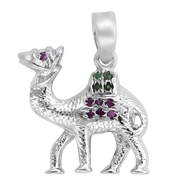 Exotic India Stylish Sterling Silver Pendant With Ruby And Sapphire Emerald