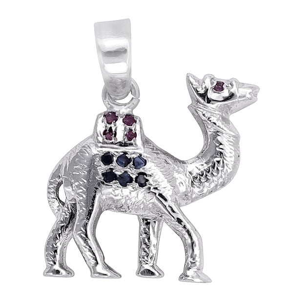exotic india Stylish Sterling Silver Pendant with Ruby and Sapphire Emerald