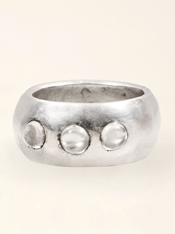 Exotic India Stylish Sterling Silver Ring With Crystal Stone 