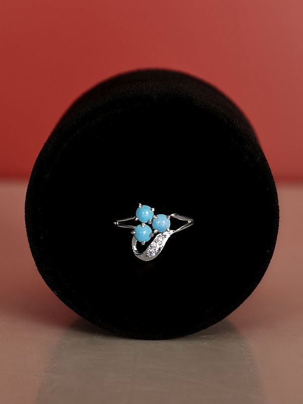 exotic india Stylish Sterling Silver Ring with CZ and Blue Turquoise Stone 