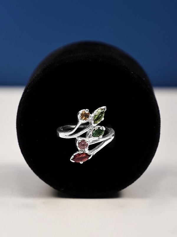 exotic india Stylish Sterling Silver Ring with Multiple Gemstones 