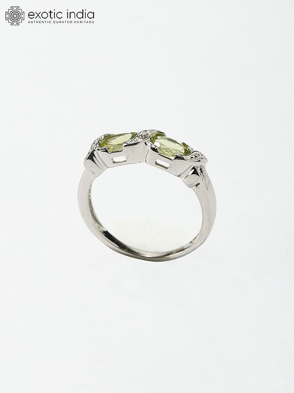 Exotic India Stylish Sterling Silver Ring With Peridot Gemstone 