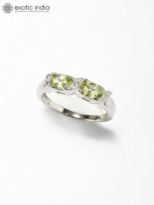 Exotic India Stylish Sterling Silver Ring With Peridot Gemstone 