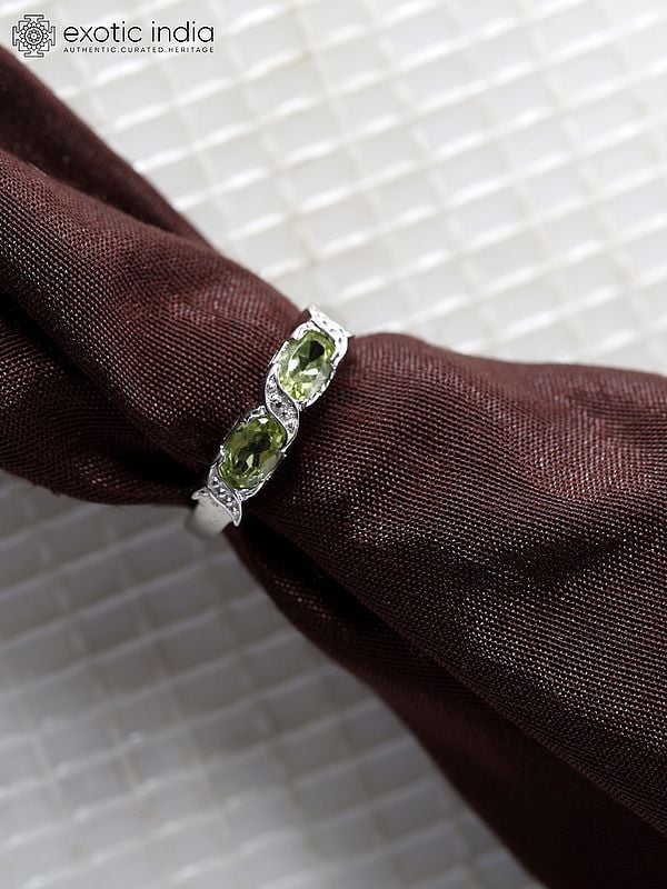 Exotic India Stylish Sterling Silver Ring With Peridot Gemstone 