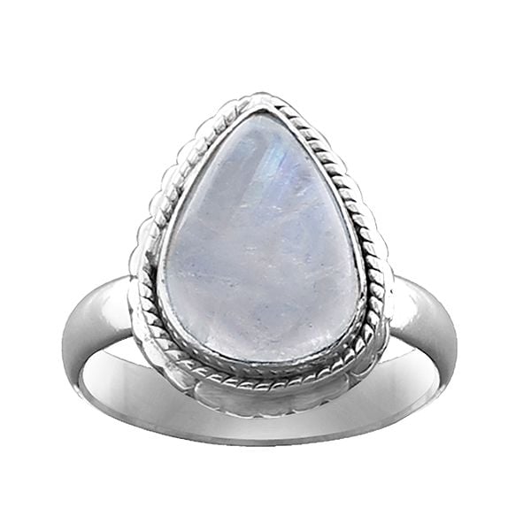 Exotic India Stylish Sterling Silver Ring With Rainbow Moonstone 