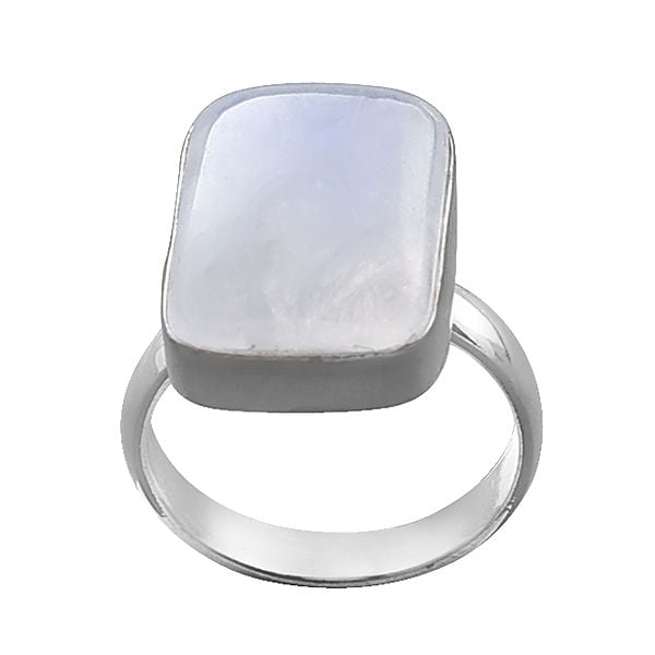 exotic india Stylish Sterling Silver Ring with Rainbow Moonstone 