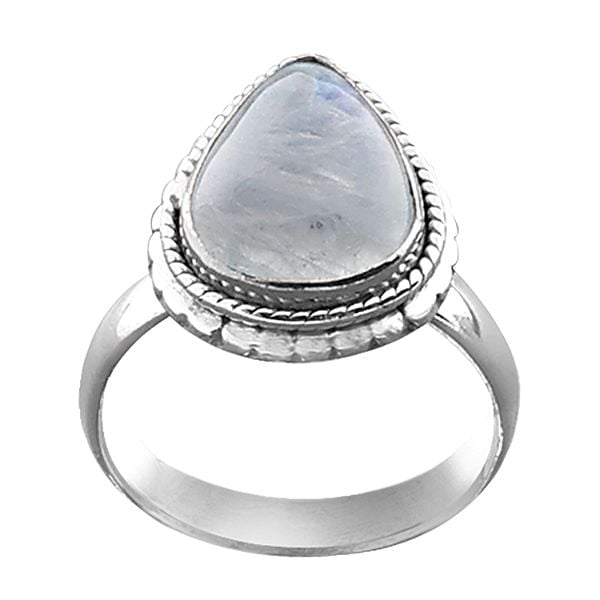 exotic india Stylish Sterling Silver Ring with Rainbow Moonstone 