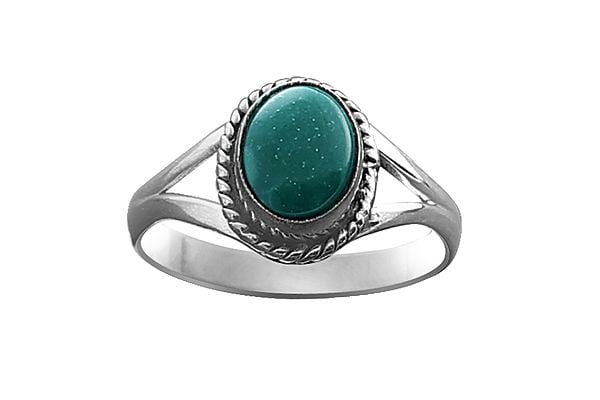 Exotic India Stylish Sterling Silver Ring With Reconstituted Turquoise Stone 