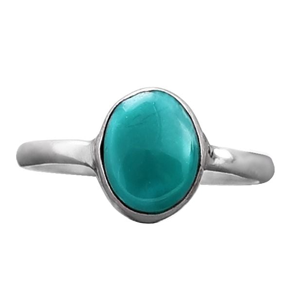 Exotic India Stylish Sterling Silver Ring With Reconstituted Turquoise Stone 