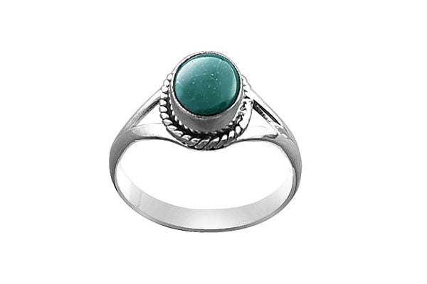 exotic india Stylish Sterling Silver Ring with Reconstituted Turquoise Stone 