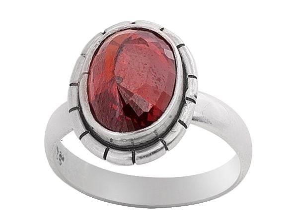 exotic india Stylish Sterling Silver Ring with Red Stone 