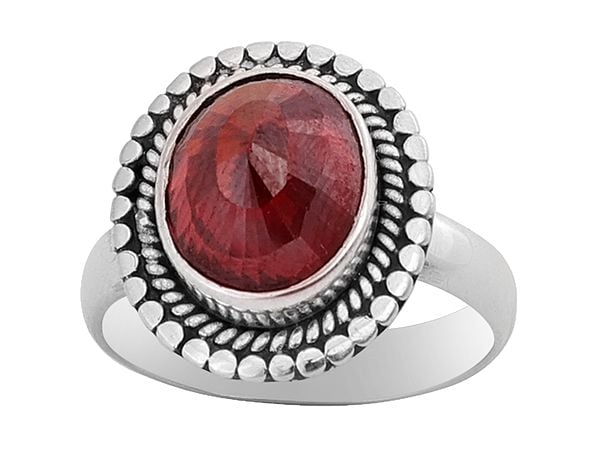 exotic india Stylish Sterling Silver Ring with Red Stone 