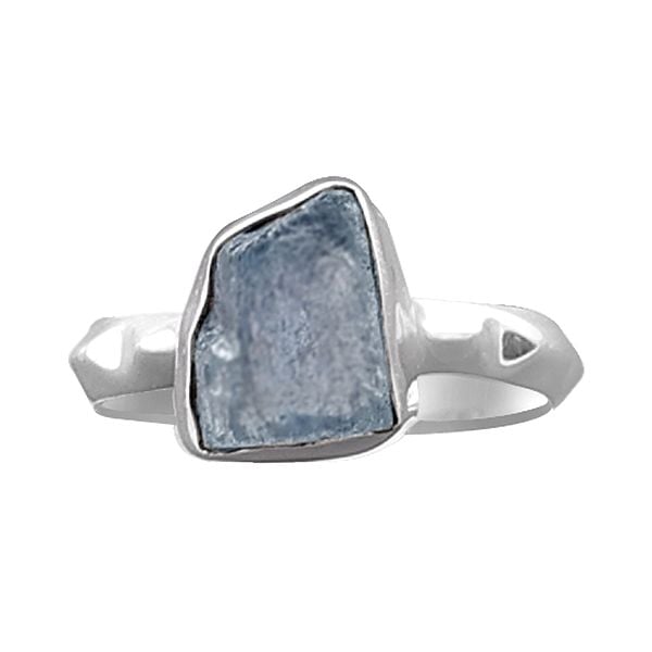Exotic India Stylish Sterling Silver Ring With Rugged Labradorite Stone 