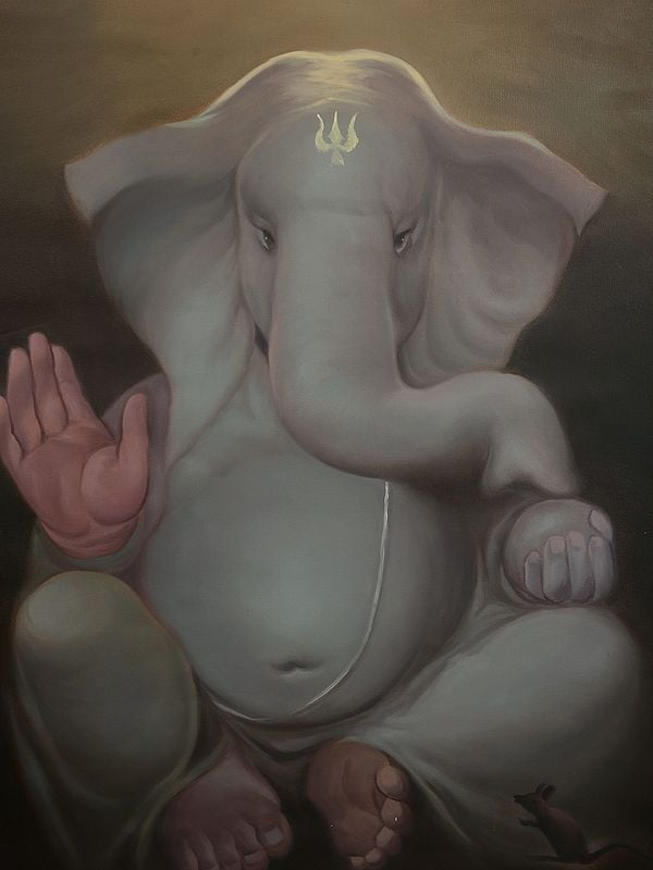 Exotic India Sublime Ganesha Oil Painting On Canvas | Without Frame 