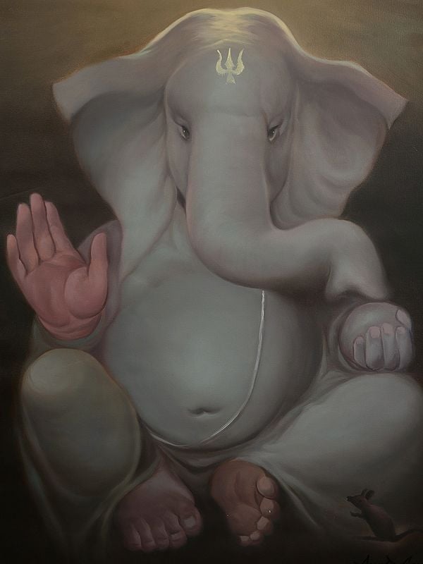 Exotic India Sublime Ganesha Oil Painting On Canvas | Without Frame 
