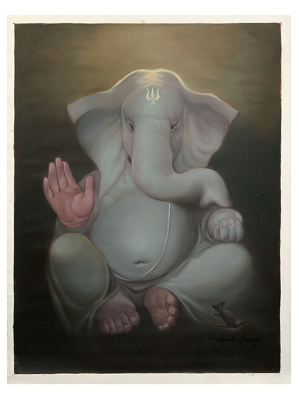 exotic india Sublime Ganesha Oil Painting on Canvas | Without Frame 