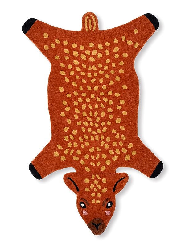 exotic india Sudan-Brown Hand-Tufted Spotted Deer Yogic Asana Mat from Mirzapur 