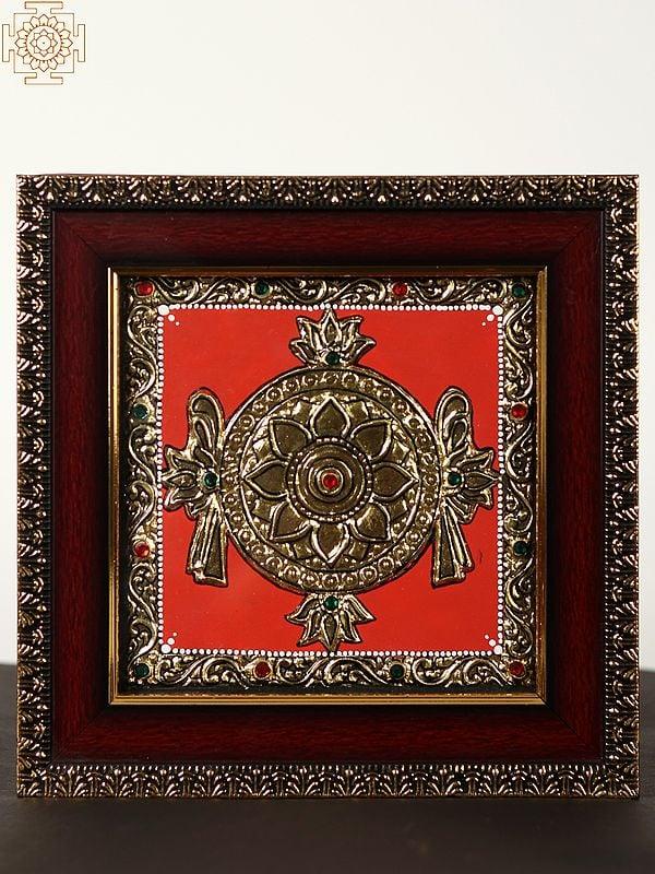 exotic india Sudarshan Chakra - Vaishnava Symbol | Tanjore Painting with Frame 