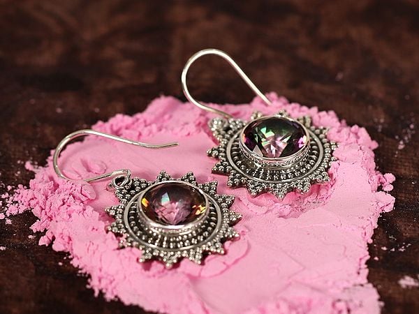 Exotic India Sun-Shaped Mystic Topaz | Sterling Silver Earrings
