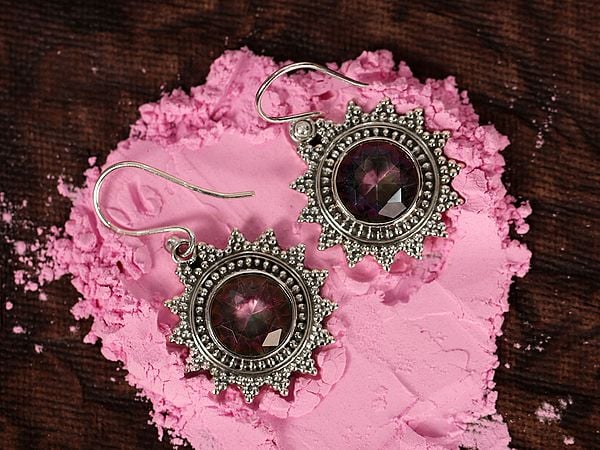 Exotic India Sun-Shaped Mystic Topaz | Sterling Silver Earrings
