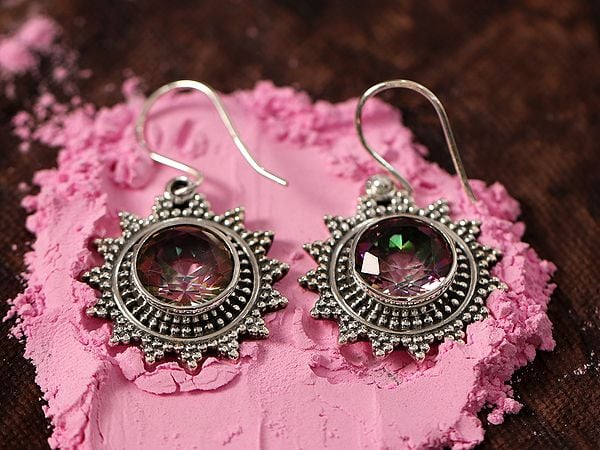 exotic india Sun-Shaped Mystic Topaz | Sterling Silver Earrings 