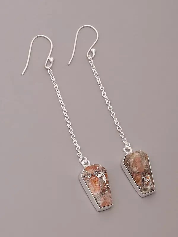 Exotic India Sunstone Copper Sterling Silver Dangler Earrings 