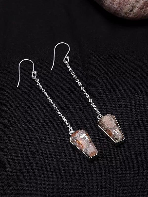 Exotic India Sunstone Copper Sterling Silver Dangler Earrings 