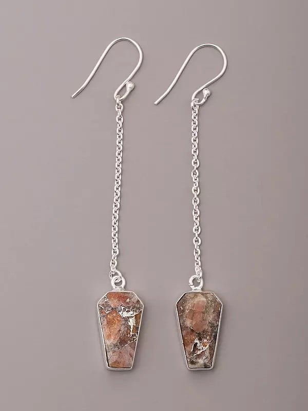 exotic india Sunstone Copper Sterling Silver Dangler Earrings 