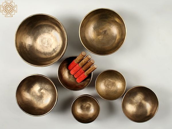Exotic India Super Accurate Seven Chakra Singing Bowl For Healing | Bronze 