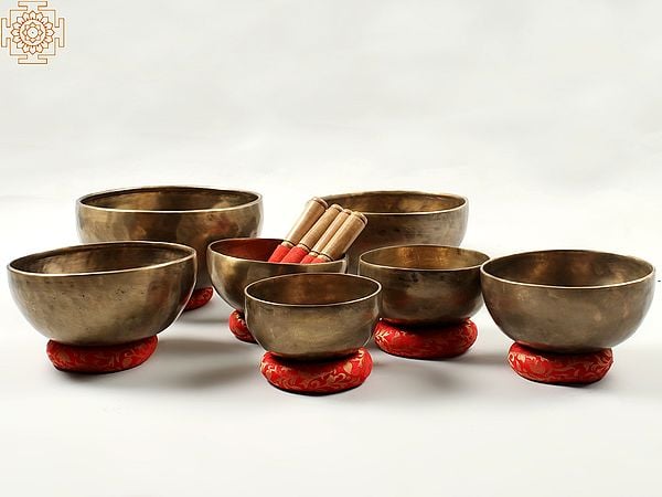 Exotic India Super Accurate Seven Chakra Singing Bowl For Healing | Bronze 