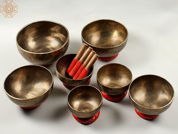 exotic india Super Accurate Seven Chakra Singing Bowl For Healing | Bronze 