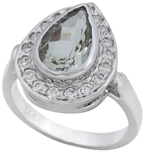 exotic india Super Fine Drop Shaped Ring with Citrine and Cubic Zirconia 