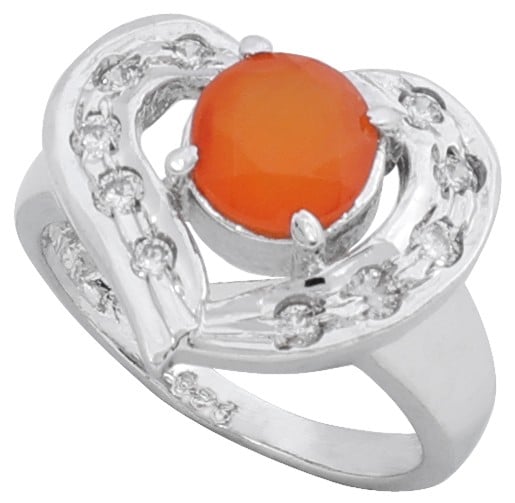 exotic india Super Fine Heart Shaped Designer Ring with Carnelian and Cubic Zirconia Stone 