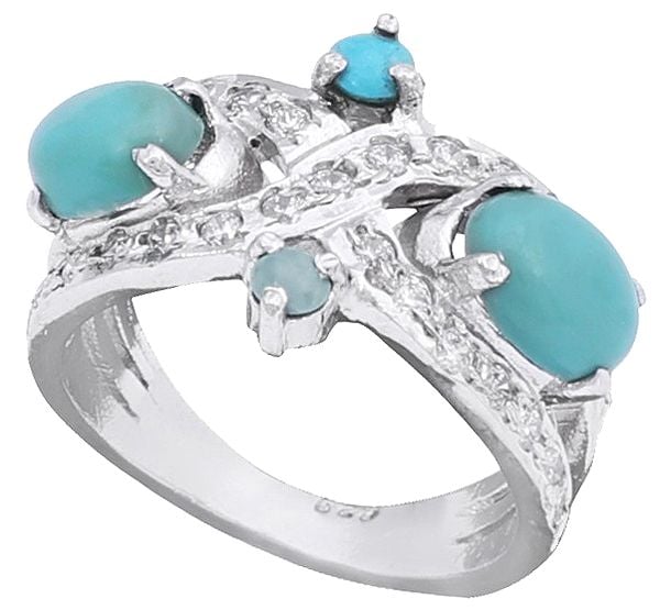 exotic india Super Fine Turquoise Stone Ring with Cubic Zirconia 