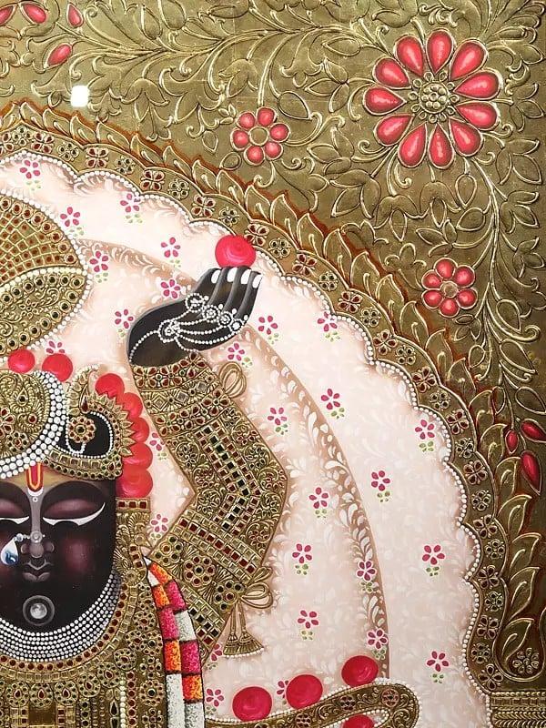 Exotic India Super Large Size Shrinath Ji | Framed Tanjore Painting | Traditional Colors With 24 Karat Gold