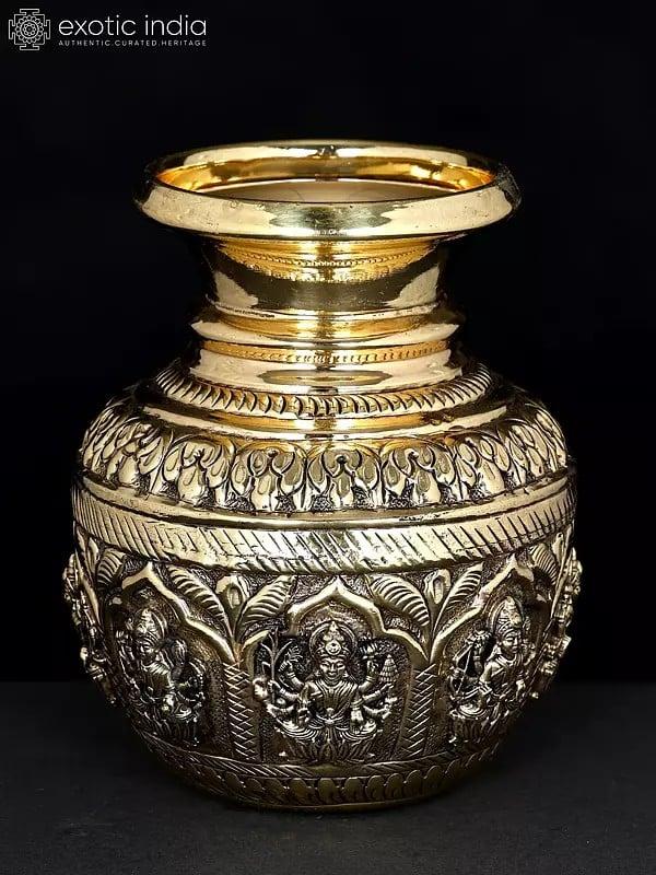 Exotic India Superfine Ashtalakshmi Kalash In Brass | Multiple Sizes 