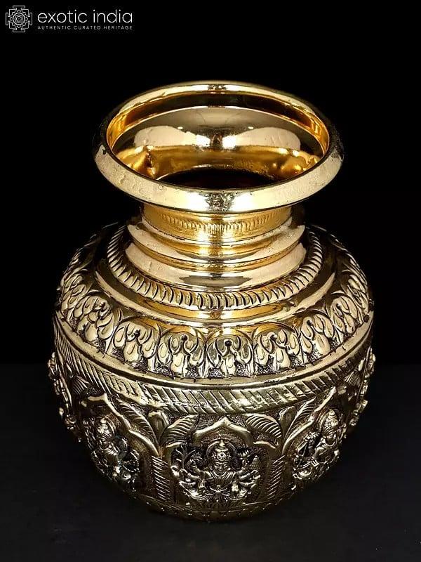 Exotic India Superfine Ashtalakshmi Kalash In Brass | Multiple Sizes 