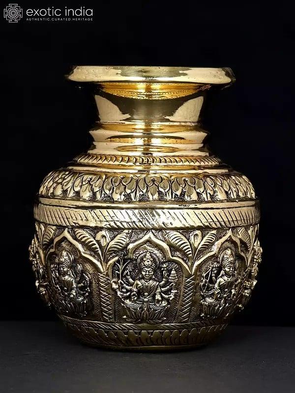 exotic india Superfine Ashtalakshmi Kalash in Brass | Multiple Sizes 