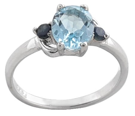 exotic india Superfine Blue Topaz with Iolite Stone Ring Made in Sterling Silver 
