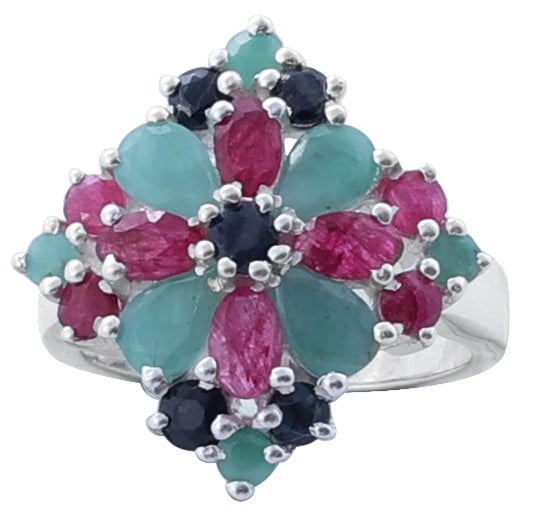 Exotic India Superfine Fabulous Ruby Emerald And Iolite Gemstone Ring Made In Sterling Silver 