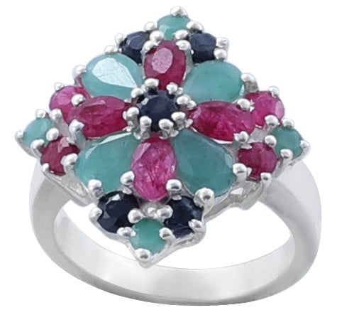 exotic india Superfine Fabulous Ruby Emerald and Iolite Gemstone Ring Made in Sterling Silver 